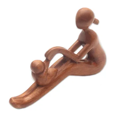 Alternate image for Natural Suar Wood Mother and Child Sculpture from Bali Mom and Infant