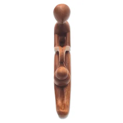 Alternate image for Natural Suar Wood Mother and Child Sculpture from Bali Mom and Infant