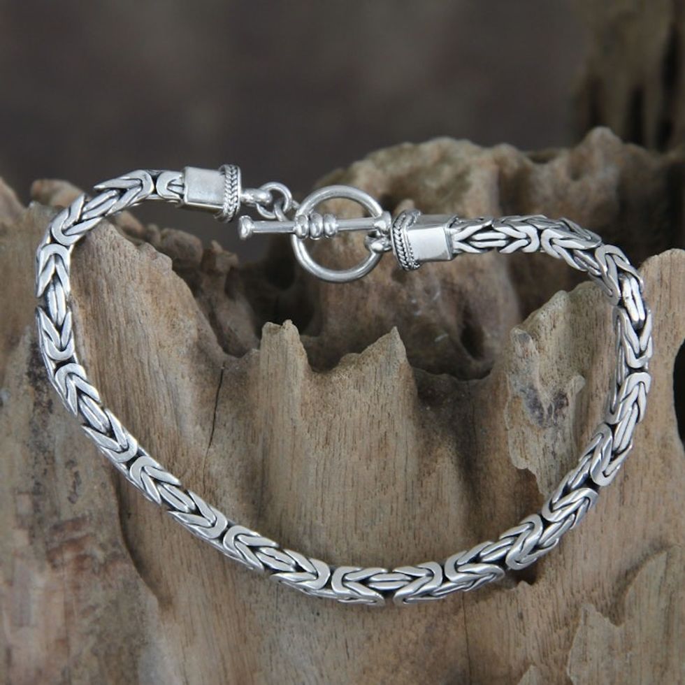 Men's Sterling Silver Chain Bracelet from Indonesia 'Souls Entwine'