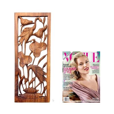 Alternate image for Hand Made Suar Wood Bird Relief Panel Herons in a Lotus Pond