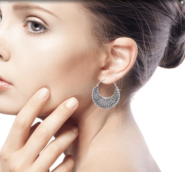 Alternate image for Artisan Crafted Sterling Silver Hoop Style Earrings Moon Sliver