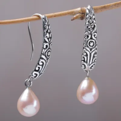 Alternate image for Cultured Pearl and Sterling Silver Dangle Earrings from Bali Drops of Honey