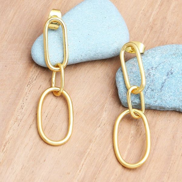 Alternate image for Handmade 18k Gold-plated Dangle Link Earrings from Indonesia Link the Chain