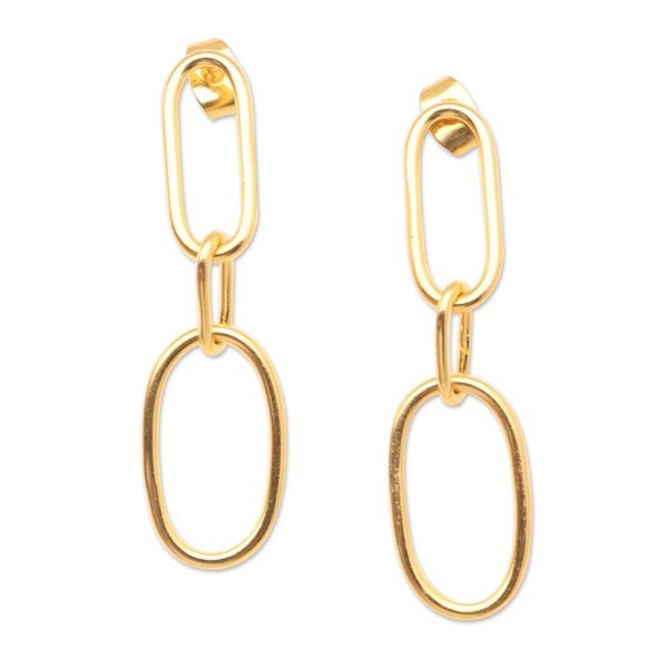 Alternate image for Handmade 18k Gold-plated Dangle Link Earrings from Indonesia Link the Chain