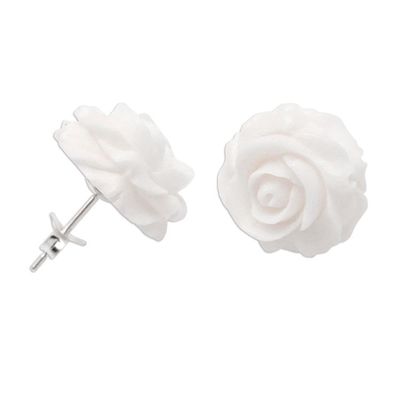 Alternate image for Hand-Carved Bone Rose Button Earrings from Bali Fascinating Roses