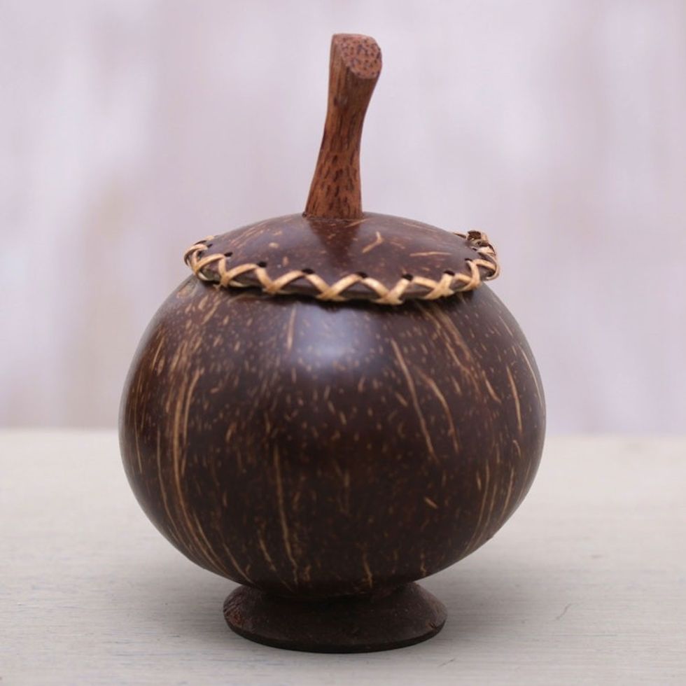 Coconut Shell Decorative Box Hand Carved in Bali 'Berry Keeper'