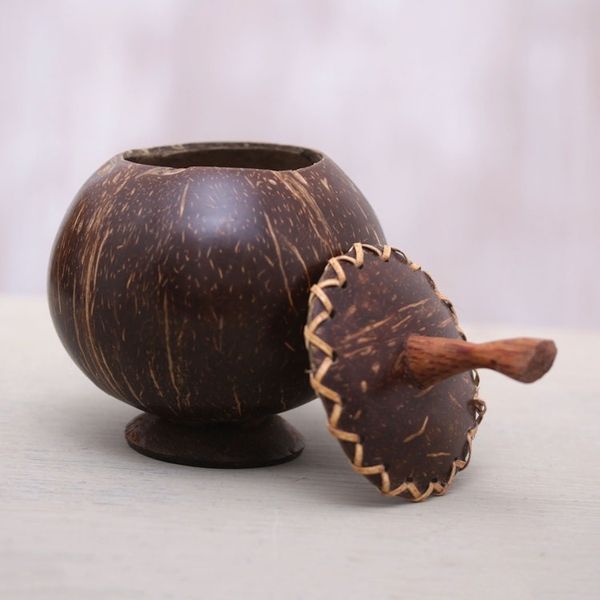Alternate image for Coconut Shell Decorative Box Hand Carved in Bali Berry Keeper