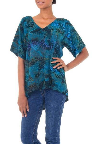 Alternate image for Hand Stamped Rayon Batik Floral Blouse from Bali Bali Kenanga