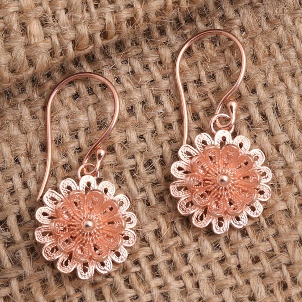18k Rose Gold Plated Sterling Silver Dangle Earrings 'Circle Beauty'