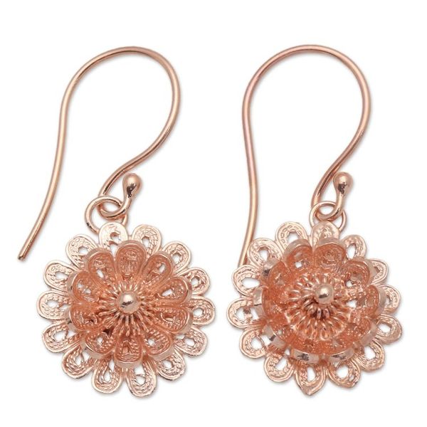 Alternate image for 18k Rose Gold Plated Sterling Silver Dangle Earrings Circle Beauty