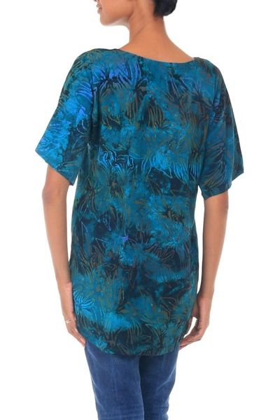 Alternate image for Hand Stamped Rayon Batik Floral Blouse from Bali Bali Kenanga