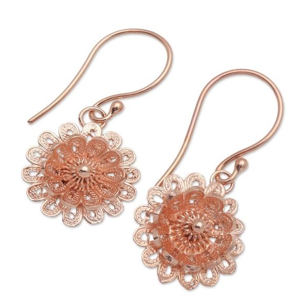Alternate image for 18k Rose Gold Plated Sterling Silver Dangle Earrings Circle Beauty