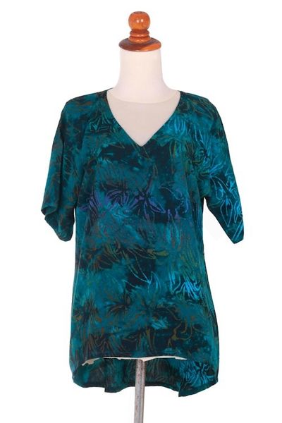 Alternate image for Hand Stamped Rayon Batik Floral Blouse from Bali Bali Kenanga