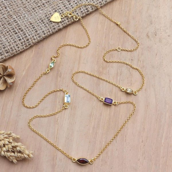 Alternate image for Gold-Plated Birthstone Station Necklace Heavens Rainbow