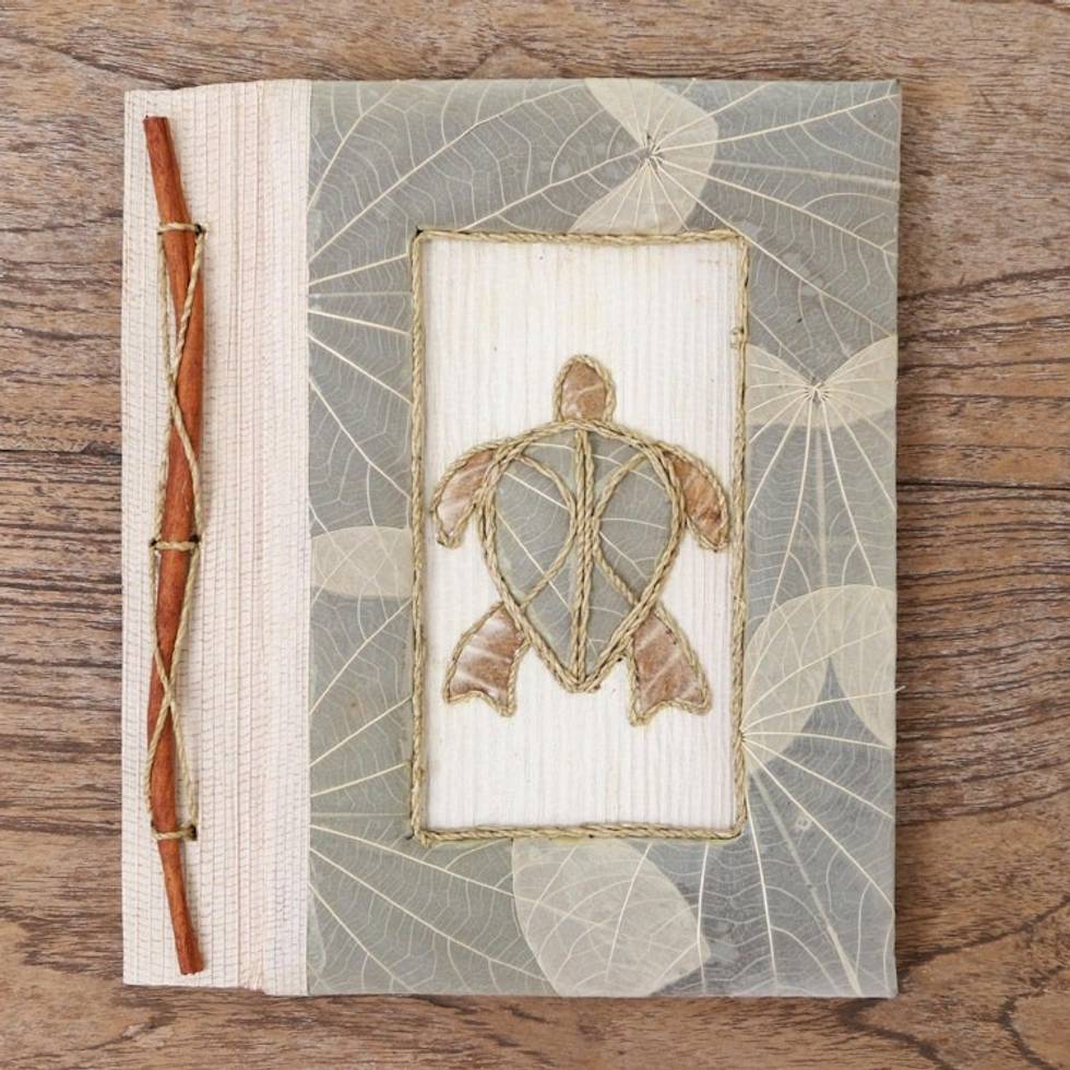 Grey Natural Fiber Turtle-Motif Journal 'Tortoise Thoughts in Grey'