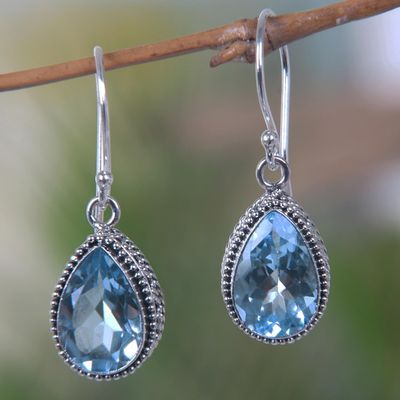Alternate image for Handcrafted Blue Topaz and Sterling Silver Earrings Sparkling Dew