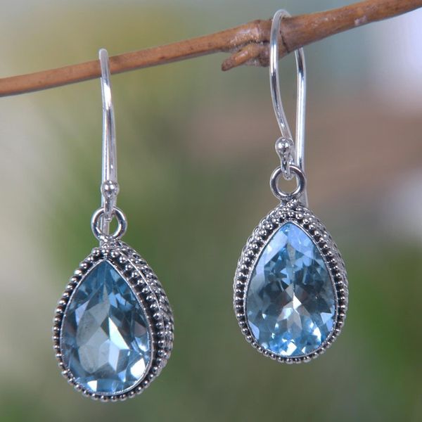 Alternate image for Handcrafted Blue Topaz and Sterling Silver Earrings Sparkling Dew