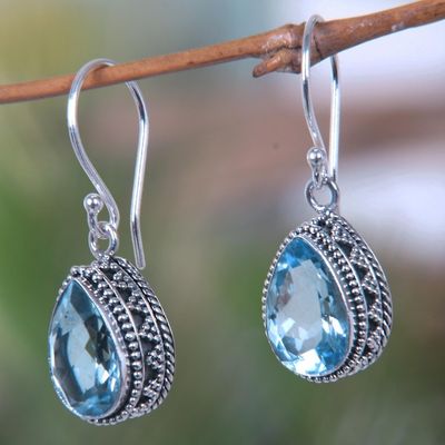 Alternate image for Handcrafted Blue Topaz and Sterling Silver Earrings Sparkling Dew