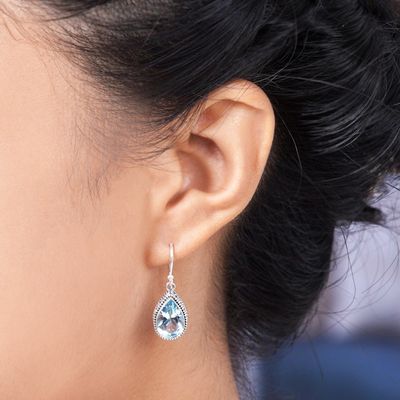 Alternate image for Handcrafted Blue Topaz and Sterling Silver Earrings Sparkling Dew