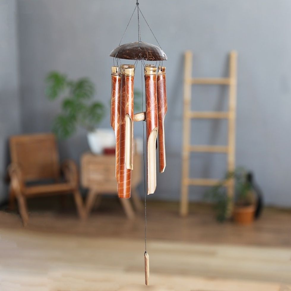 Bamboo and Coconut Shell Wind Chime Handmade in Bali 'Island Rhythm'