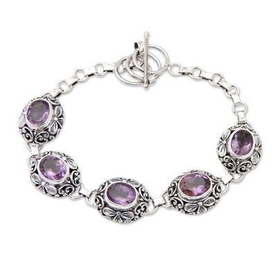 Alternate image for Indonesian Sterling Silver and Amethyst Link Bracelet Tropical Paradise