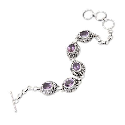 Alternate image for Indonesian Sterling Silver and Amethyst Link Bracelet Tropical Paradise