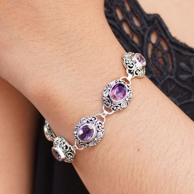 Alternate image for Indonesian Sterling Silver and Amethyst Link Bracelet Tropical Paradise