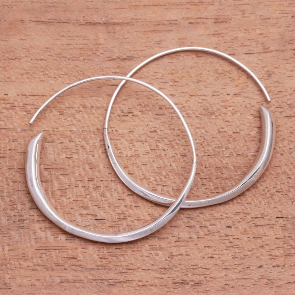 Handcrafted Sterling Silver Half-Hoop Earrings from Bali 'Expanding Beauty'