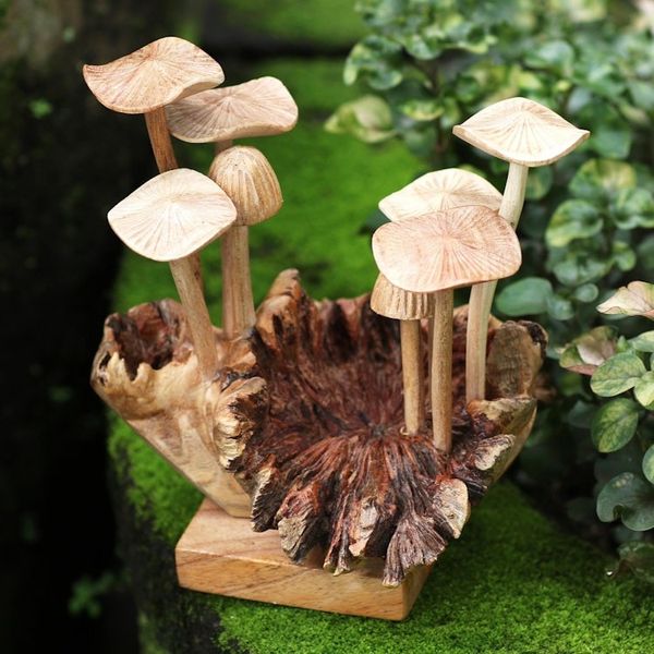 Alternate image for Handmade Jempinis and Benalu Wood Mushroom Sculpture Mushroom Season