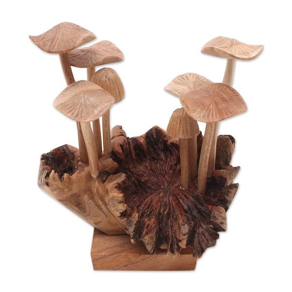 Alternate image for Handmade Jempinis and Benalu Wood Mushroom Sculpture Mushroom Season