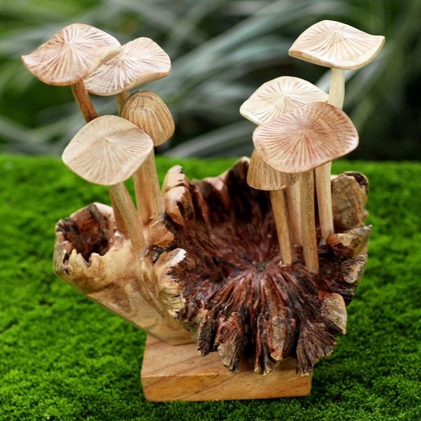 Alternate image for Handmade Jempinis and Benalu Wood Mushroom Sculpture Mushroom Season