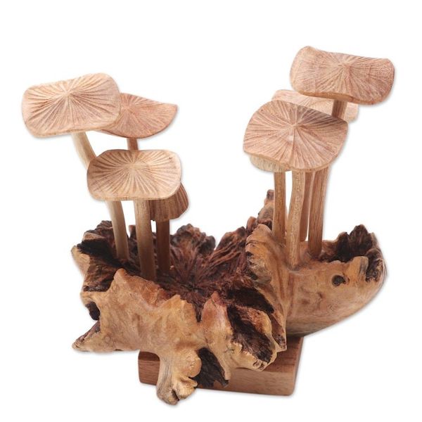 Alternate image for Handmade Jempinis and Benalu Wood Mushroom Sculpture Mushroom Season