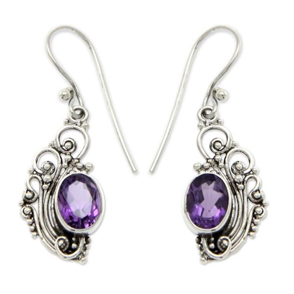 Alternate image for Womens Sterling Silver Dangle Amethyst Earrings Balinese Breezes