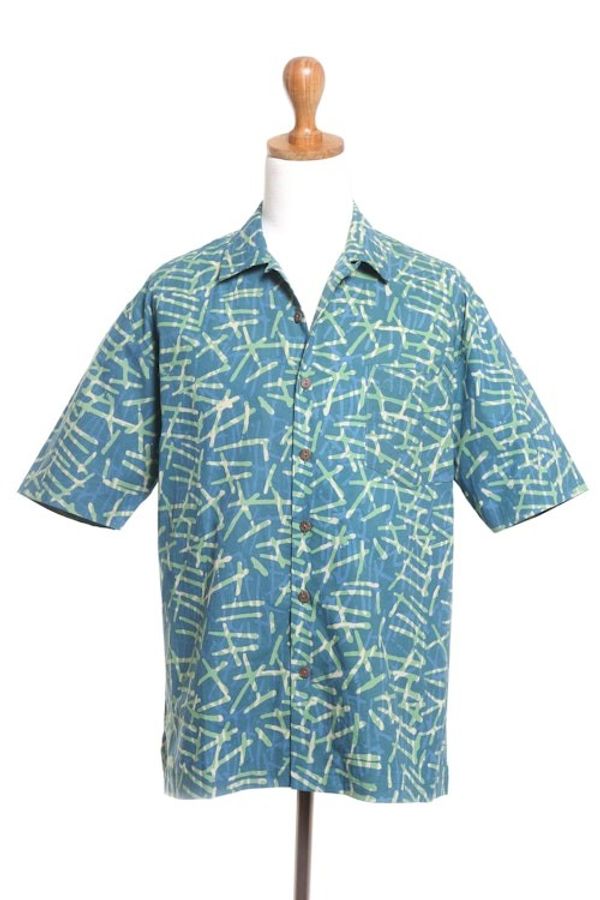 Alternate image for Mens Casual Batik Cotton Shirt Choppy Water