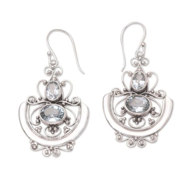 Alternate image for Handcrafted Blue Topaz and Silver Dangle Earrings Balinese Goddess