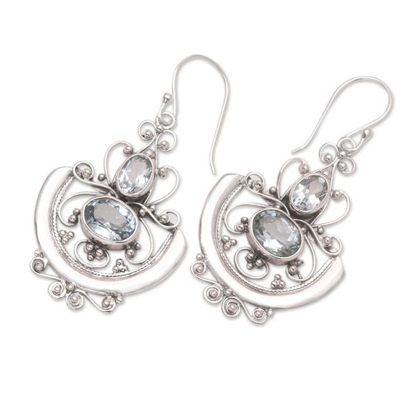 Alternate image for Handcrafted Blue Topaz and Silver Dangle Earrings Balinese Goddess