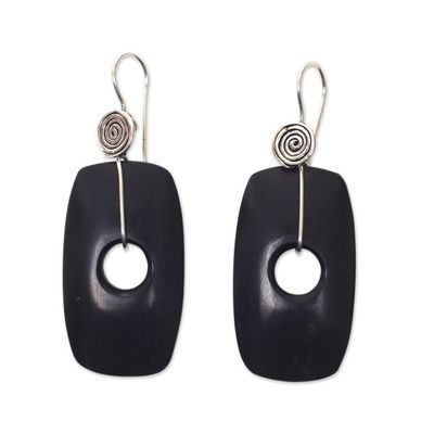 Alternate image for Fair Trade Jewelry Ebony and Sterling Silver Hook Earrings Tonga Tornado