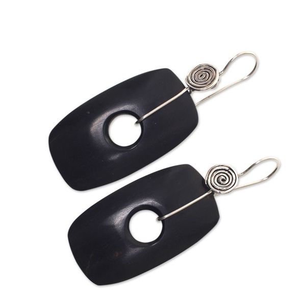 Alternate image for Fair Trade Jewelry Ebony and Sterling Silver Hook Earrings Tonga Tornado
