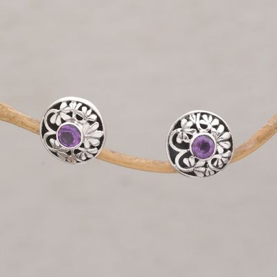 Alternate image for Handmade Amethyst 925 Sterling Silver Stud Earrings Enchantree