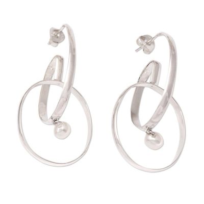 Alternate image for Double Hooped Sterling Silver Earrings with Freshwater Pearl Musical Twist