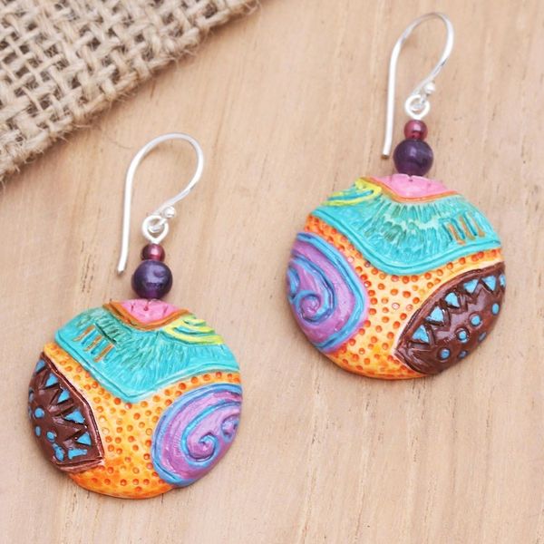 Alternate image for Artisan Crafted Garnet and Amethyst Dangle Earrings Mossy Rocks