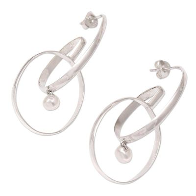 Alternate image for Double Hooped Sterling Silver Earrings with Freshwater Pearl Musical Twist