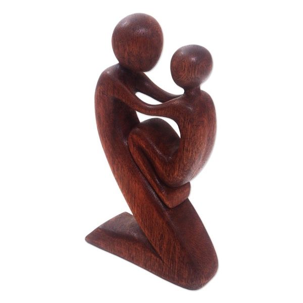 Alternate image for Suar Wood Father and Child Sculpture from Bali Playful Father