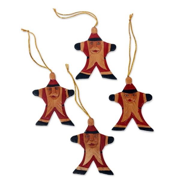 Alternate image for Artisan Crafted Santa Claus Christmas Ornaments Set of 4 Happy Red Santa
