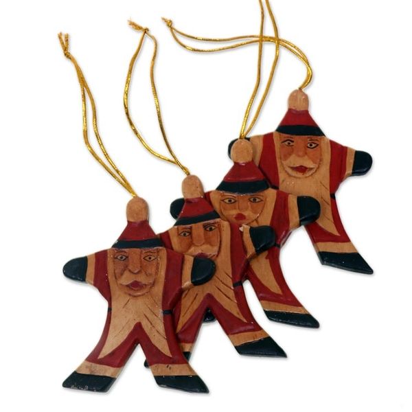 Alternate image for Artisan Crafted Santa Claus Christmas Ornaments Set of 4 Happy Red Santa