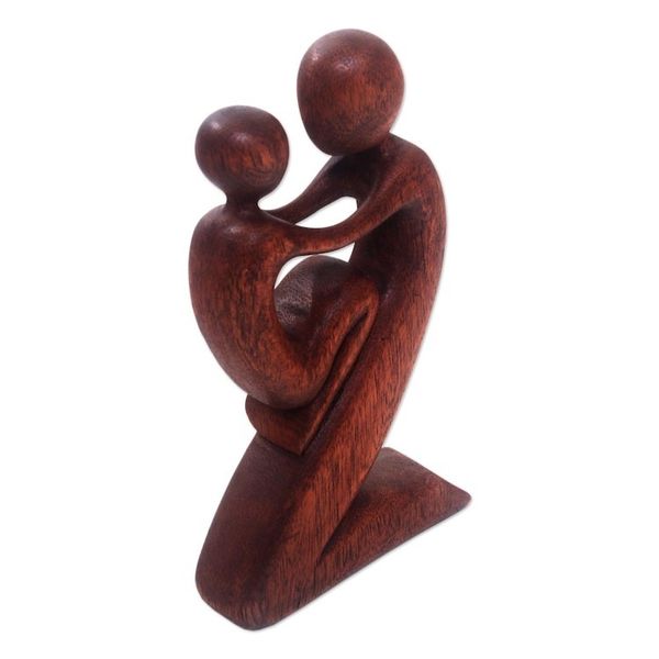 Alternate image for Suar Wood Father and Child Sculpture from Bali Playful Father