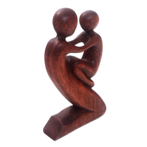 Alternate image for Suar Wood Father and Child Sculpture from Bali Playful Father