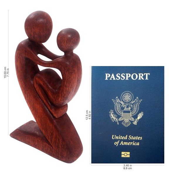 Alternate image for Suar Wood Father and Child Sculpture from Bali Playful Father