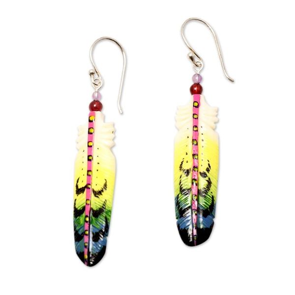 Alternate image for Handcrafted Feather Dangle Earrings with Amethyst and Garnet Hope Feathers