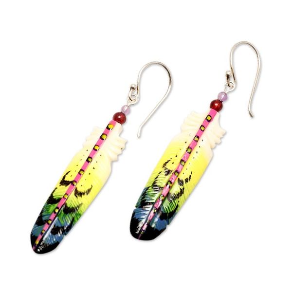 Alternate image for Handcrafted Feather Dangle Earrings with Amethyst and Garnet Hope Feathers